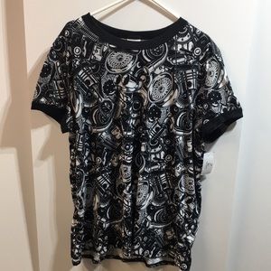 NWT! LuLaRoe Liv Black & White Car Parts Short Sleeve Shirt  3XL